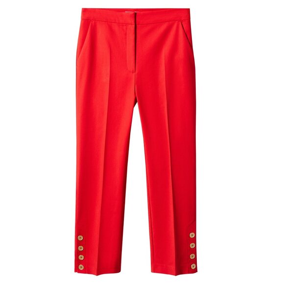 NWT Mango red button hem straight leg crop pants Size 4 EUR 36 - Picture 1 of 6
